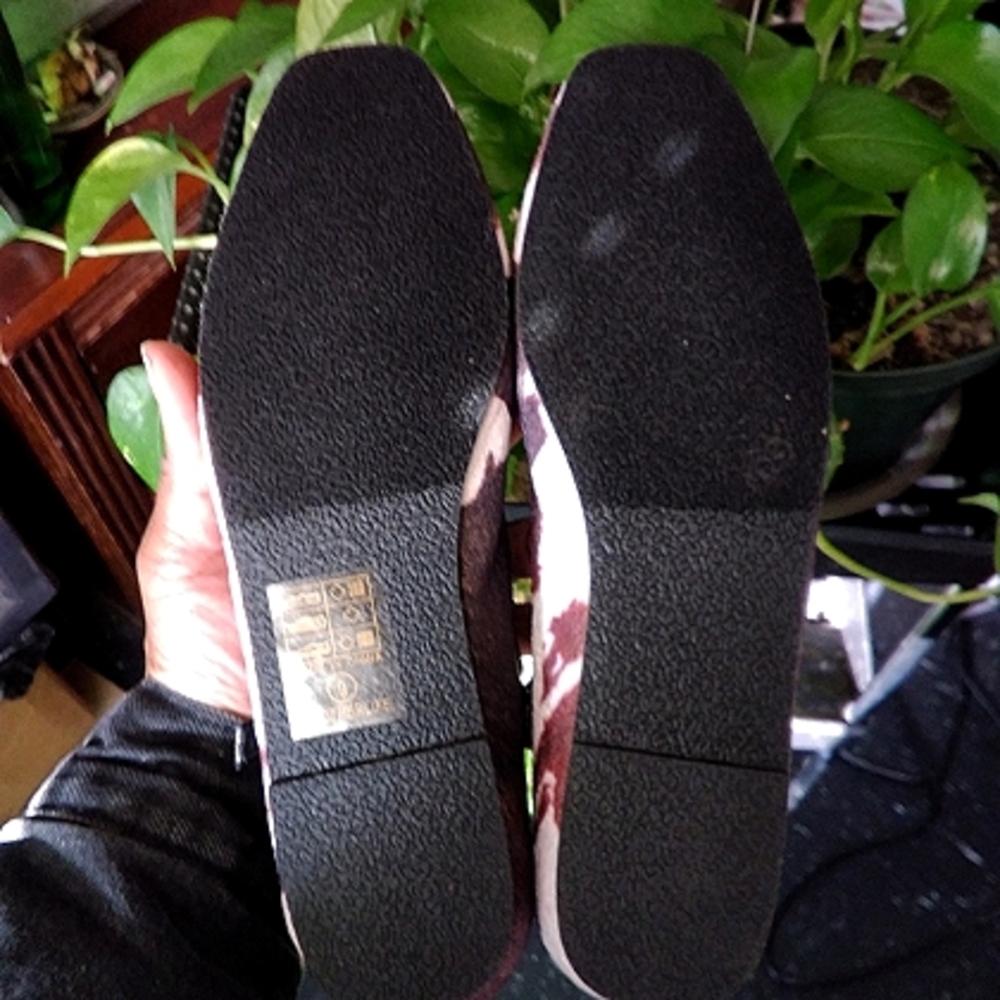 Ballet Mary Jane Flats in Brown & White Cowhide Print - Picture 4 of 14